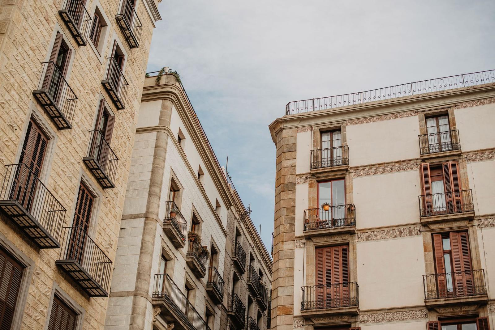 Balconies in a Tenement by the Street in Barcelona